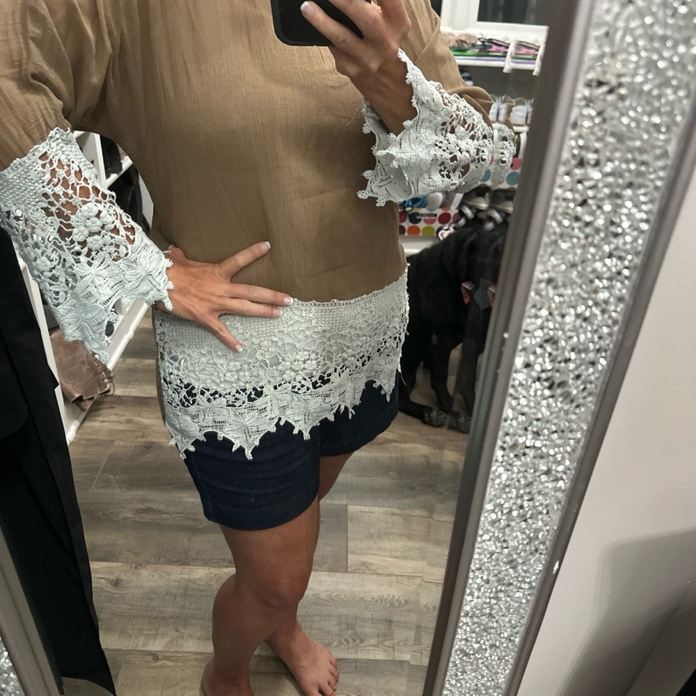 Altr’d state Tan Top with White Lace Accents L